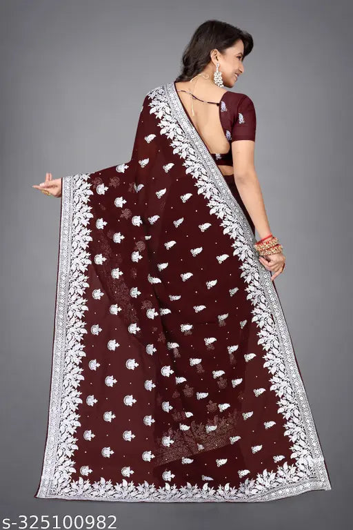 Silver Embroidery Saree