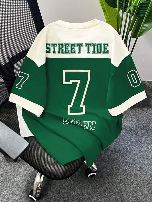 THALASI Men Cotton Jersey Aesthetic Oversized T shirt for Men | Sports Jerseys T-shirts & Half Sleeve Round Neck Printed Tshirt for Men - Down Shoulder Loose & Baggy Fit Korean T shirts for Man & Boys - DripAndTrip