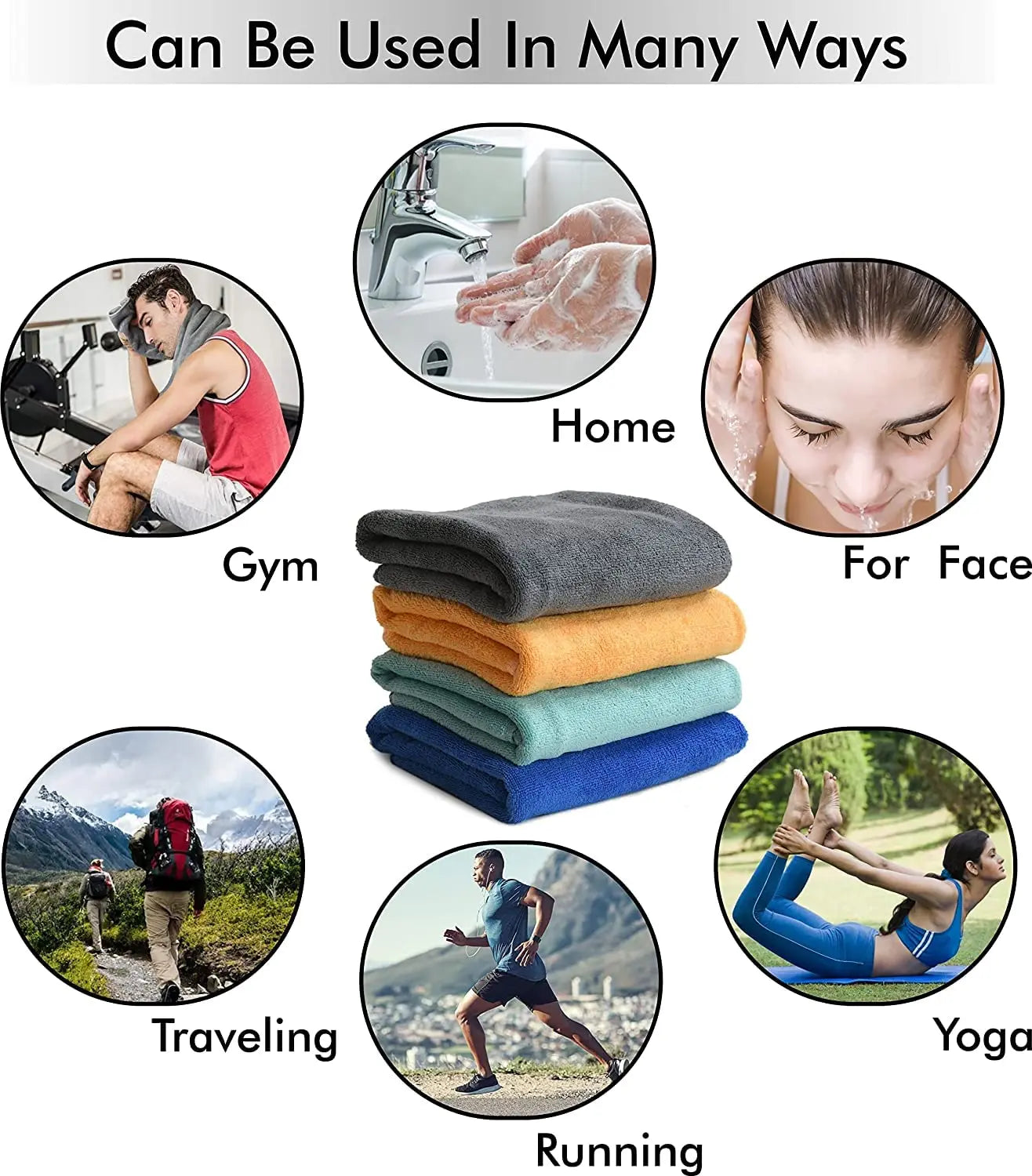 Yellow Weaves Super Soft Microfiber Hand Towels, Gym & Workout Towels 400 GSM, Multicolour 8, Set of 4 - DripAndTrip