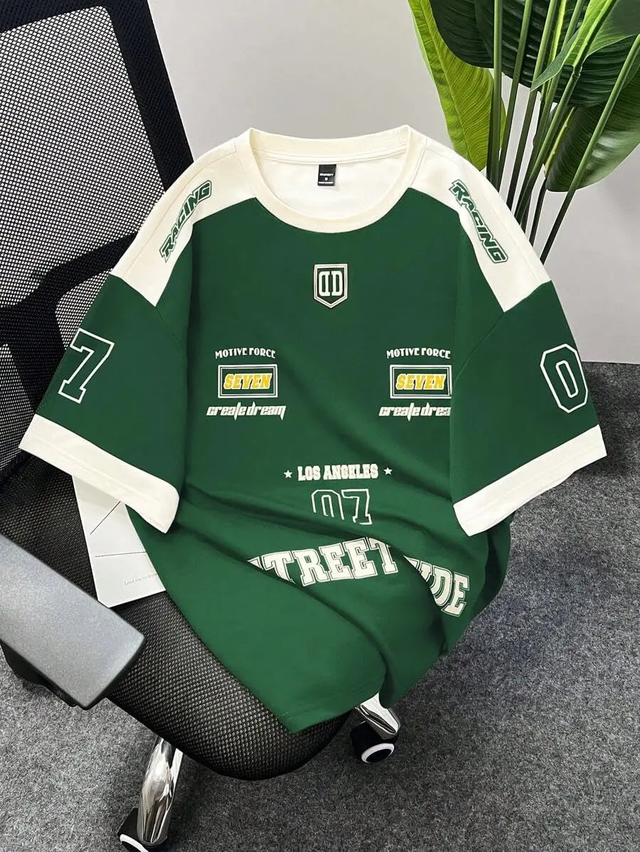 THALASI Men Cotton Jersey Aesthetic Oversized T shirt for Men | Sports Jerseys T-shirts & Half Sleeve Round Neck Printed Tshirt for Men - Down Shoulder Loose & Baggy Fit Korean T shirts for Man & Boys - DripAndTrip