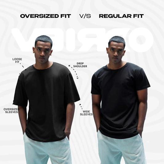 Veirdo® 100% Pure Cotton Oversized Loose Baggy Fit Drop Shoulder Round Neck Cool Front Chest Typographic Logo Printed Raglan Sleeve T-Shirt for Men (Colors: White, Black, Swanwhite, Beige & Grey) - DripAndTrip