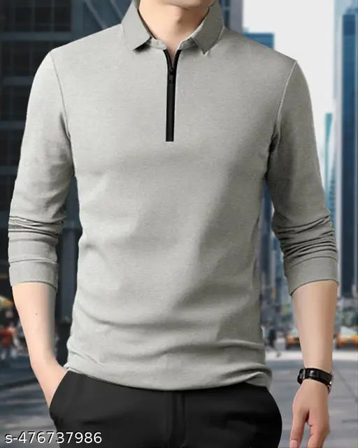 Grey Cotton Henley Full Sleeve