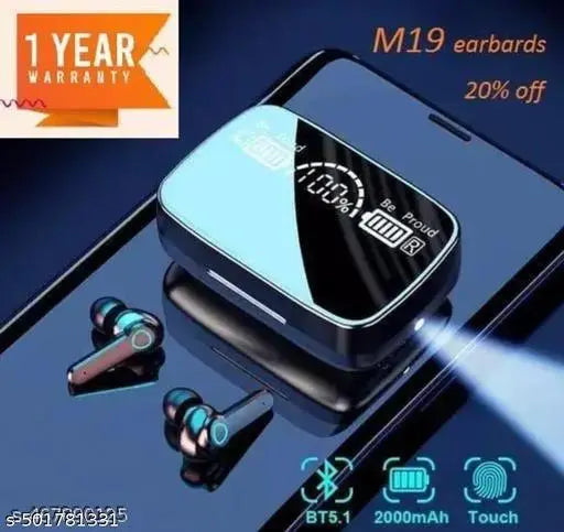 M19 TWS Wireless Headphones Touch Control Flashlight