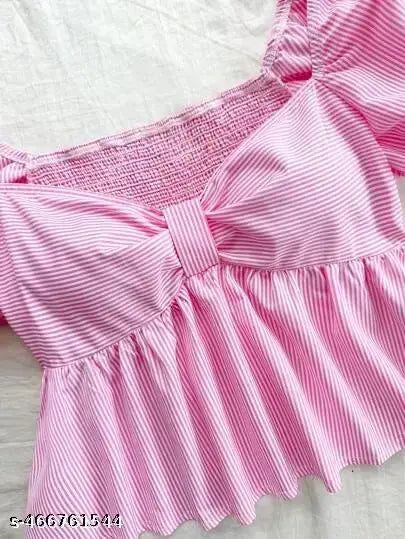 Women's Cotton Stripe Puff Sleeve Shirt