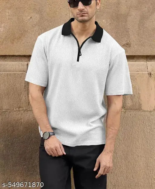 Half Sleeve Polo Neck Zipper T-shirt For men - DripAndTrip