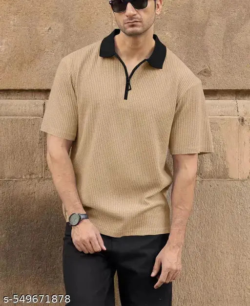 Half Sleeve Polo Neck Zipper T-shirt For men - DripAndTrip