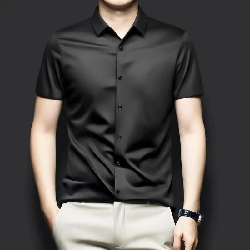 Men's Regular Fit Half Sleeves Solid Satin Formal Shirt - DripAndTrip