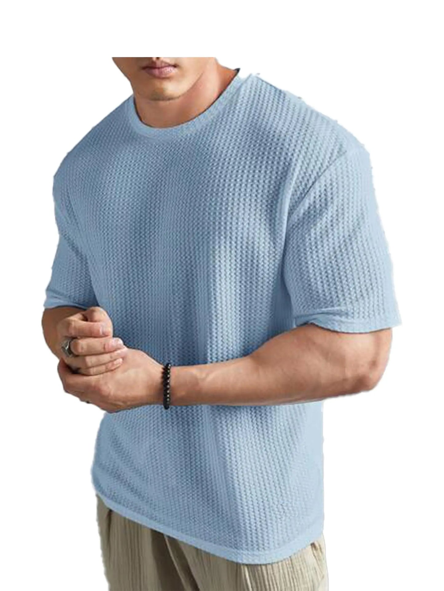 O3e Mens Solid Dotted Unique Design Oversized Tshirt for Men - Round Neck Loose Fit Drop Shoulder Mens T-Shirt - DripAndTrip