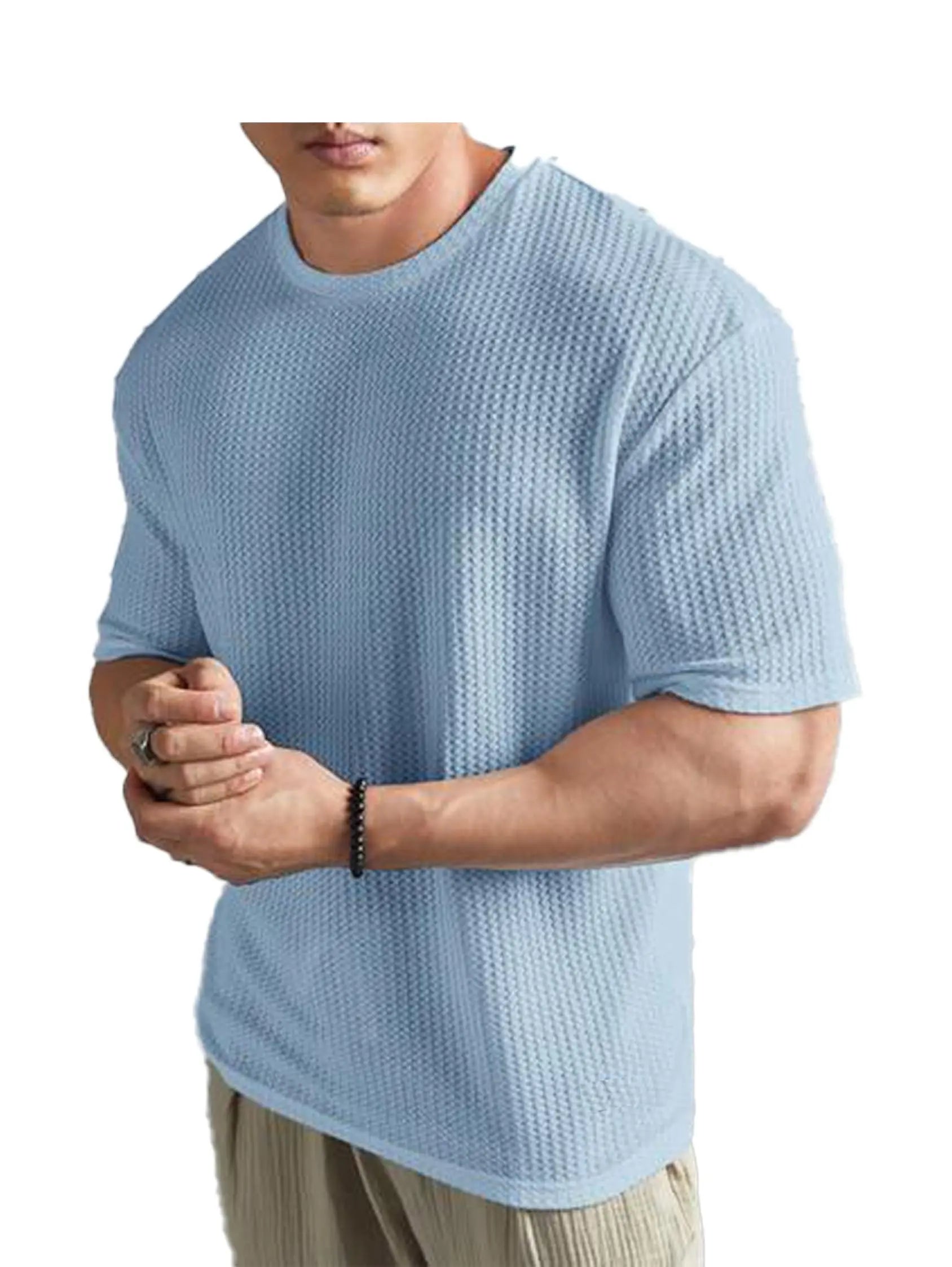 O3e Mens Solid Dotted Unique Design Oversized Tshirt for Men - Round Neck Loose Fit Drop Shoulder Mens T-Shirt - DripAndTrip