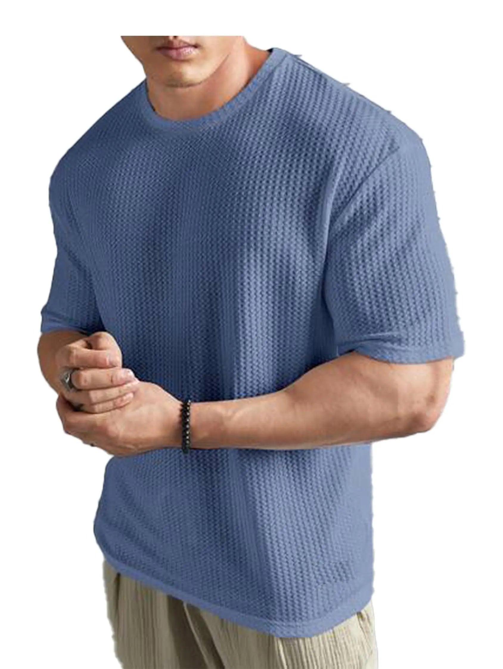 O3e Mens Solid Dotted Unique Design Oversized Tshirt for Men - Round Neck Loose Fit Drop Shoulder Mens T-Shirt - DripAndTrip