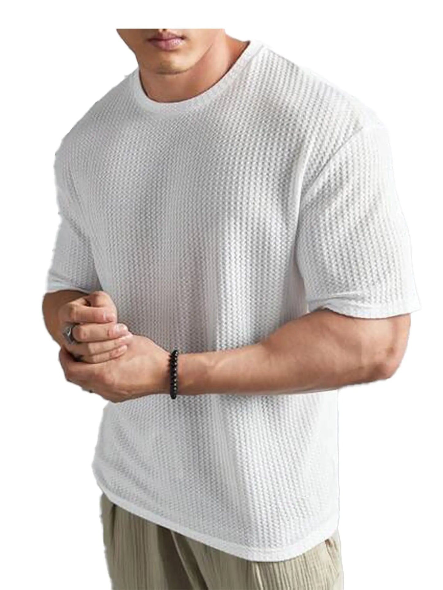 O3e Mens Solid Dotted Unique Design Oversized Tshirt for Men - Round Neck Loose Fit Drop Shoulder Mens T-Shirt - DripAndTrip