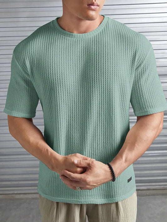 O3e Mens Solid Dotted Unique Design Oversized Tshirt for Men - Round Neck Loose Fit Drop Shoulder Mens T-Shirt - DripAndTrip