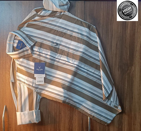 Allen Solly Premium Full Sleeves Shirt - 100% Cotton, Stretchable Cord Fabric, Embroidered Logo - DripAndTrip