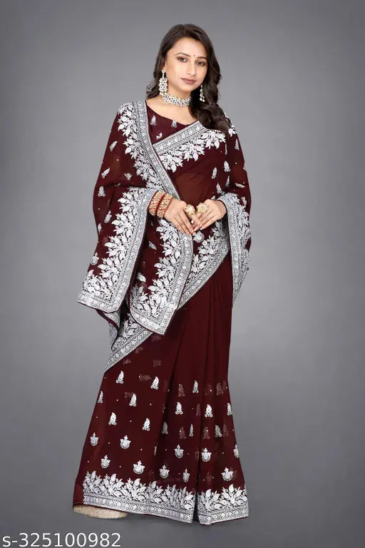 Silver Embroidery Saree