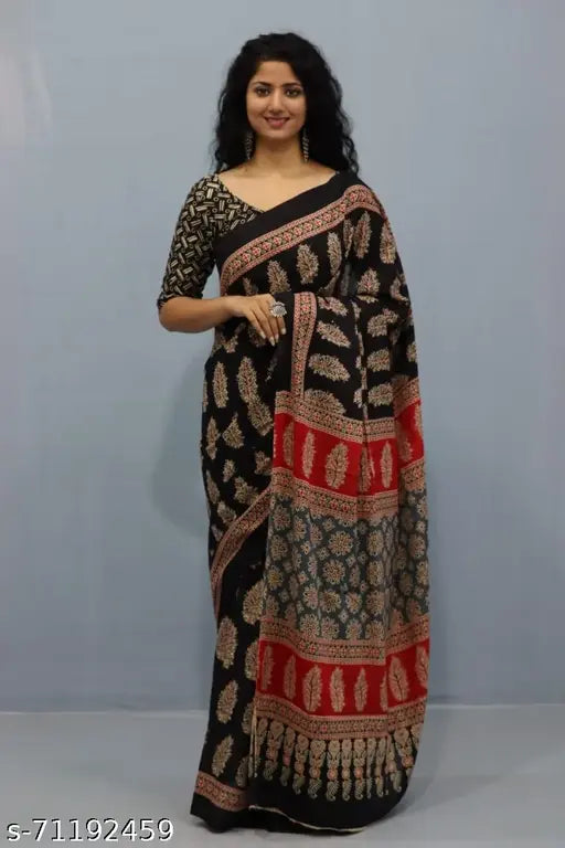 Hand Printed Cotton Mulmul Saree