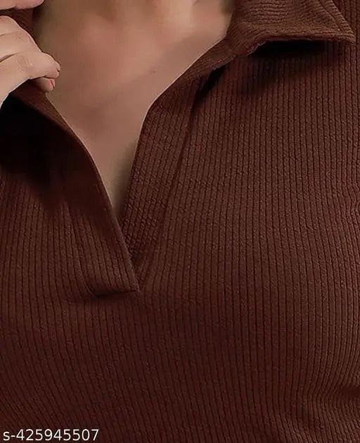 Polyester V-Neck Coffee Top