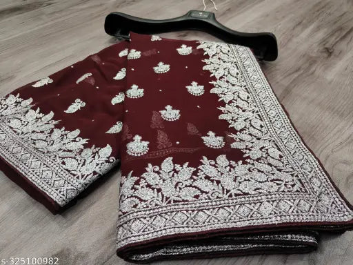 Silver Embroidery Saree